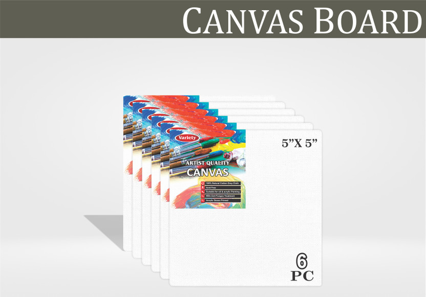 VARIETY 5 X 5 CANVAS BOARD Cloth Medium Grain Board Canvas (Set of 6)(PURE WHITE)
