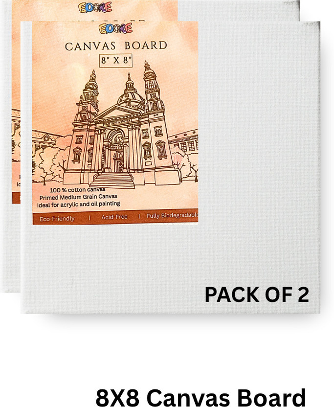 EDORE 8X8 Canvas (Pack of 2) Cotton Acid Free Board Canvas (Set of 2)(White)