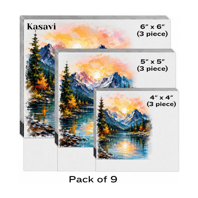 Kasavi Kasavi 6X6(3) 5X5(3) 4X4(3) CANVAS BOARD Cotton Medium Grain Board Canvas (Set of 9)(White) - Flipkart Deal