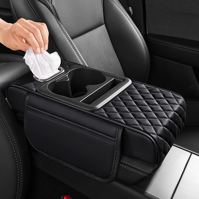 PandoraBox Car Armrest Cushion 5 in 1 Console Cover Cup Phone Tissue Holder Universal Car Armrest Pad Cushion