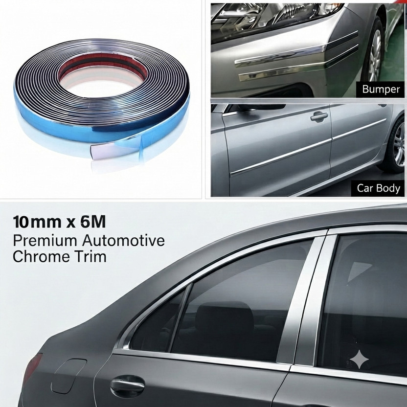 Flipkart I Pop Chrome Car Exterior Trim Strip Tape 10mm | Universal Bumper Beading 6Meter Car Beading Roll For Bumper, Door, Window, Bonnet, Grill and Garnish Cover(6 m) - Flipkart Deal