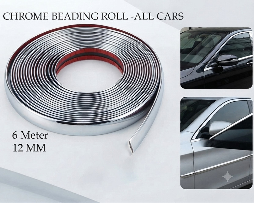 IPOP Aura Universal 12mm Car Chrome Bumper Molding Trim 6Meter Exterior Body Decor Strip Car Beading Roll For Bumper, Door, Grill and Garnish Cover, Hood, Trunk, Window, Bonnet(6 m)