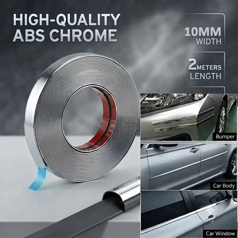 I Pop Chrome Car Exterior Trim Strip Tape 10mm | 2Meter Universal Bumper Beading Car Beading Roll For Bumper, Door, Window, Bonnet, Grill and Garnish Cover(4 m)