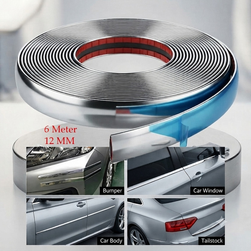 Flipkart I Pop 12mm Silver Car Chrome Styling Decoration Moulding Trim Strip Tape (6 Meter) Car Beading Roll For Bumper, Door, Grill and Garnish Cover, Hood, Trunk, Window(6 m) - Flipkart Deal