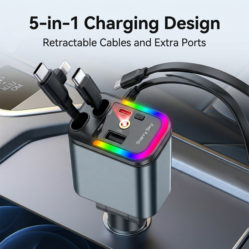 AG INDUSTRY 180 W Qualcomm Certified Turbo Car Charger(Black, Grey, With USB Cable)