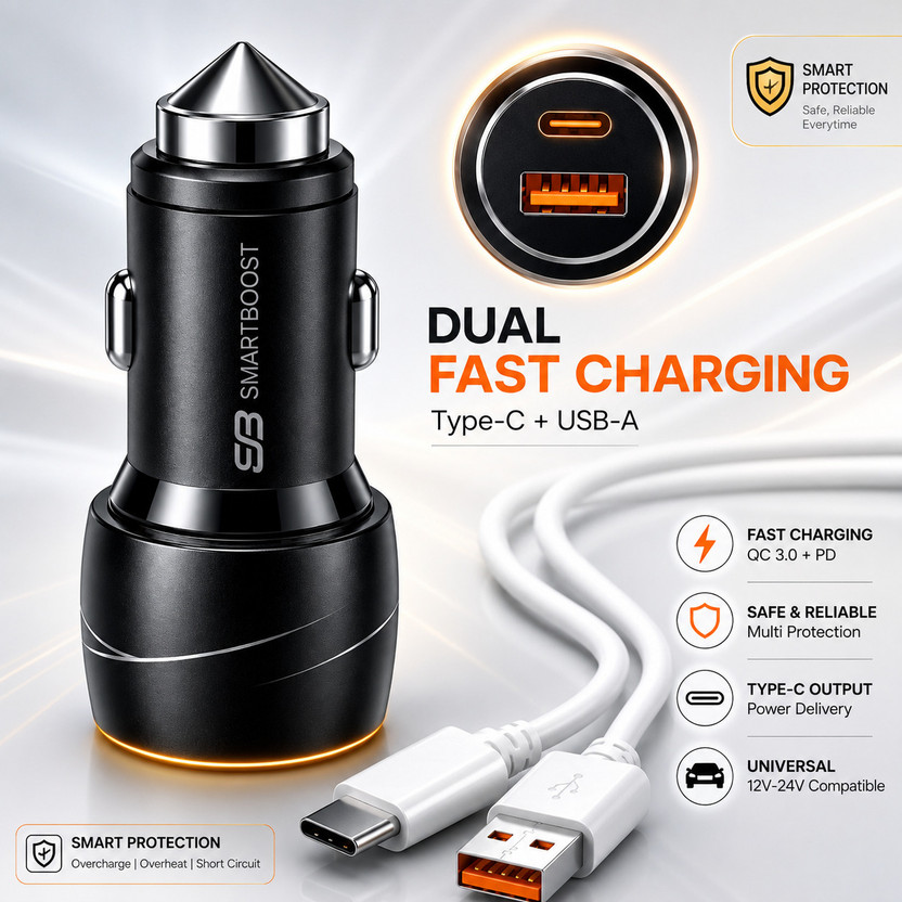 shopbucket shopbucket 100 W Qualcomm Certified Turbo Car Charger(Black, With USB Cable) - Flipkart Deal