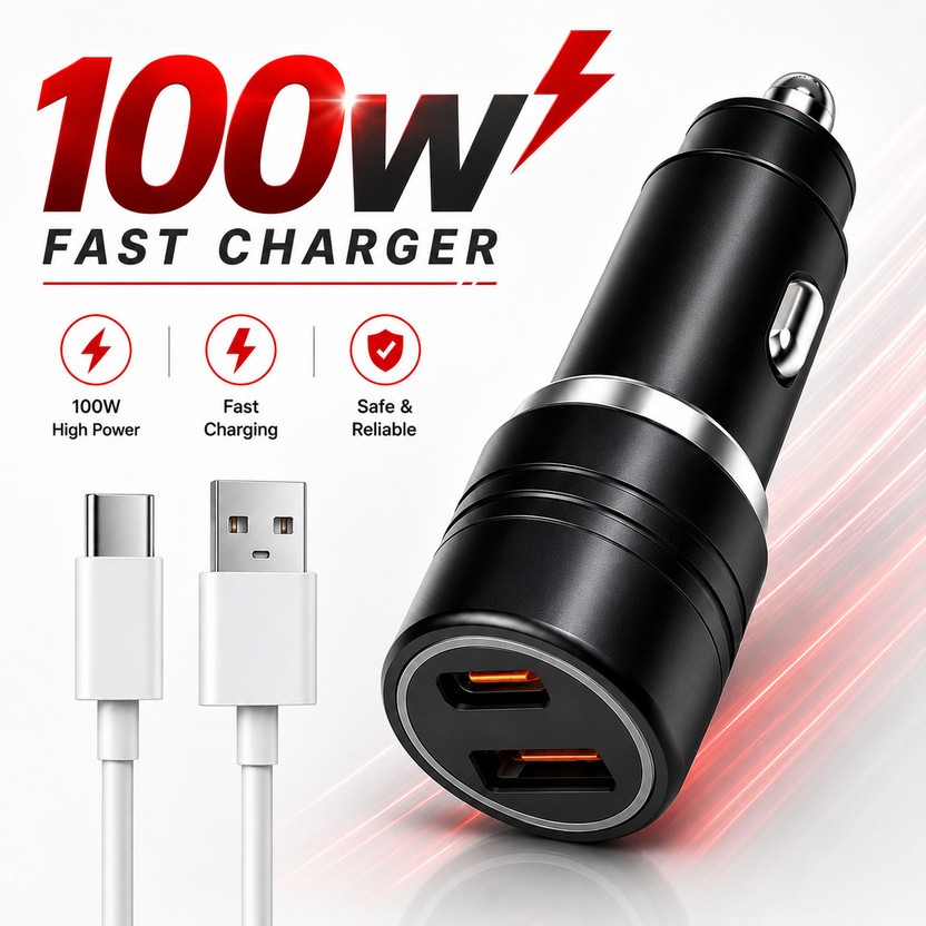 shopbucket 100 W Qualcomm Certified Turbo Car Charger(Black, With USB Cable)