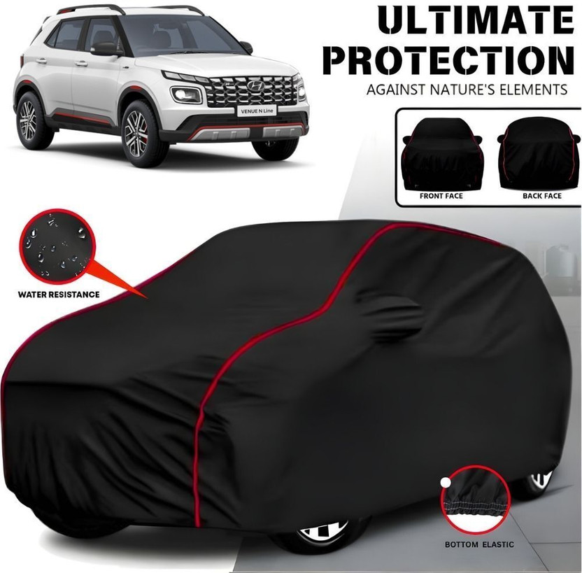 JMK Car Cover For Hyundai Venue, Universal For Car (With Mirror Pockets)(Black, Red, For 2010, 2011, 2012, 2013, 2014, 2015, 2016, 2017, 2018, 2019, 2020, 2021, 2022, 2023, 2024 Models)