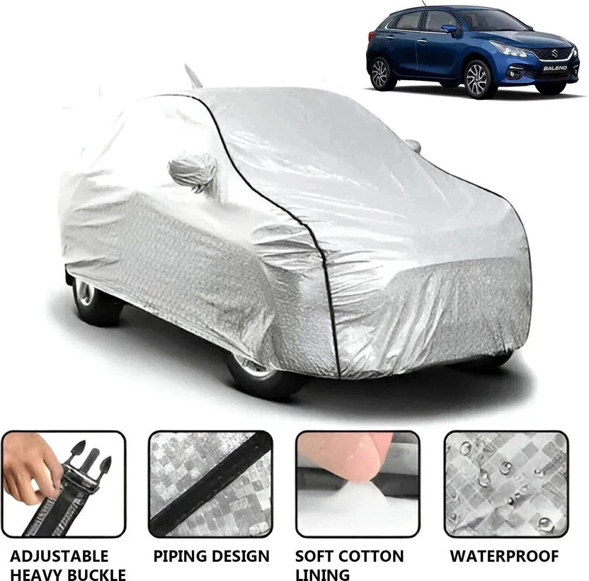 FABTEC Car Cover For Maruti Suzuki Baleno (With Mirror Pockets)(Silver, For 2011, 2013, 2013, 2014, 2014, 2015, 2016, 2017, 2018, 2019, 2020, 2021, 2022, 2023, 2024, 2025 Models)