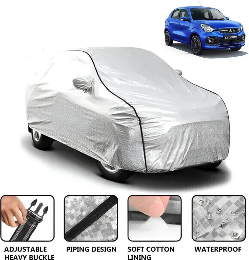 CARZEX Car Cover For Maruti Suzuki Celerio (With Mirror Pockets)(Silver, For 2012, 2013, 2014, 2015, 2016, 2017, 2018, 2019, 2020, 2021, 2022, 2023, 2024, 2025 Models)