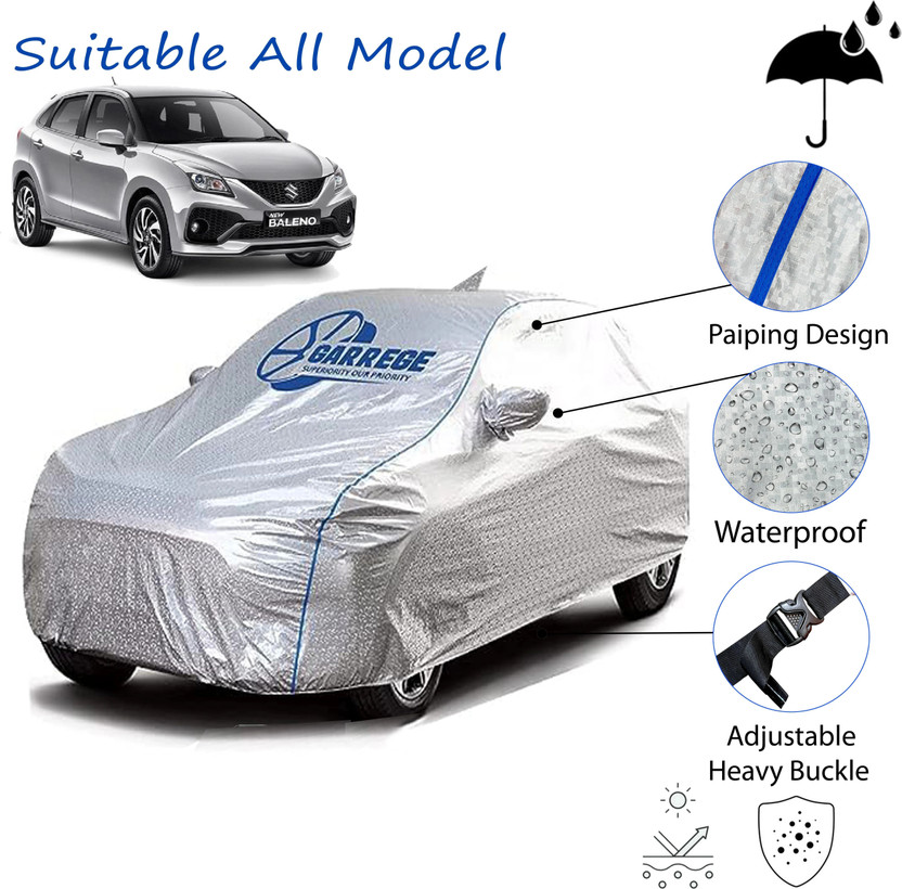 GARREGE Car Cover For Maruti Suzuki Baleno (With Mirror Pockets)(Silver, For 2022, 2023, 2024, 2025 Models)