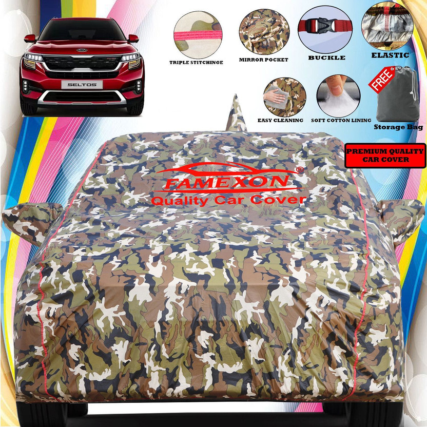 FAMEXON Car Cover For Kia SELTOS (With Mirror Pockets)(Multicolor, For 2010, 2011, 2012, 2013, 2014, 2015, 2016, 2017, 2018, 2019, 2020, 2021, 2022, 2023, NA Models)