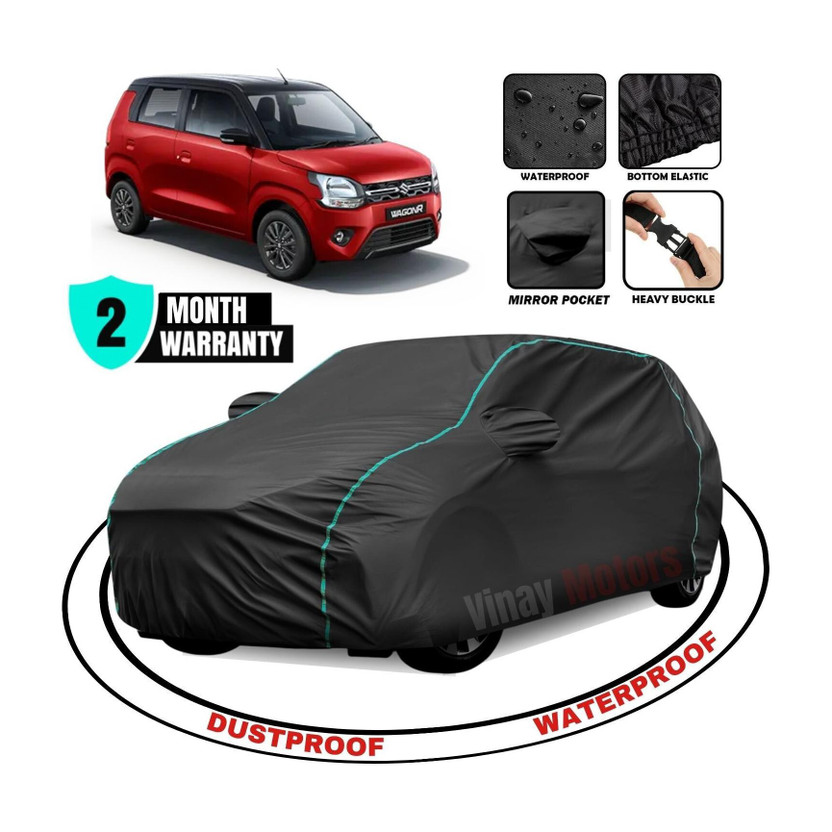 VinayMotors Car Cover For Maruti Suzuki WagonR (With Mirror Pockets)(Black, Blue)