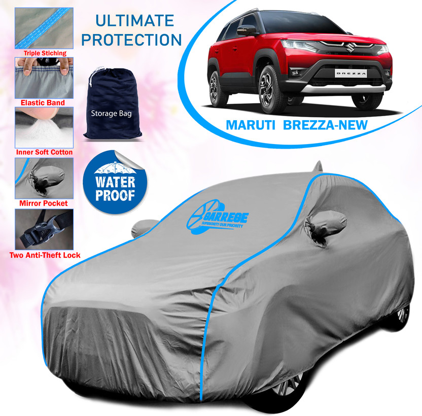GARREGE Car Cover For Maruti Brezza (With Mirror Pockets)(Grey, For 2022, 2023 Models)