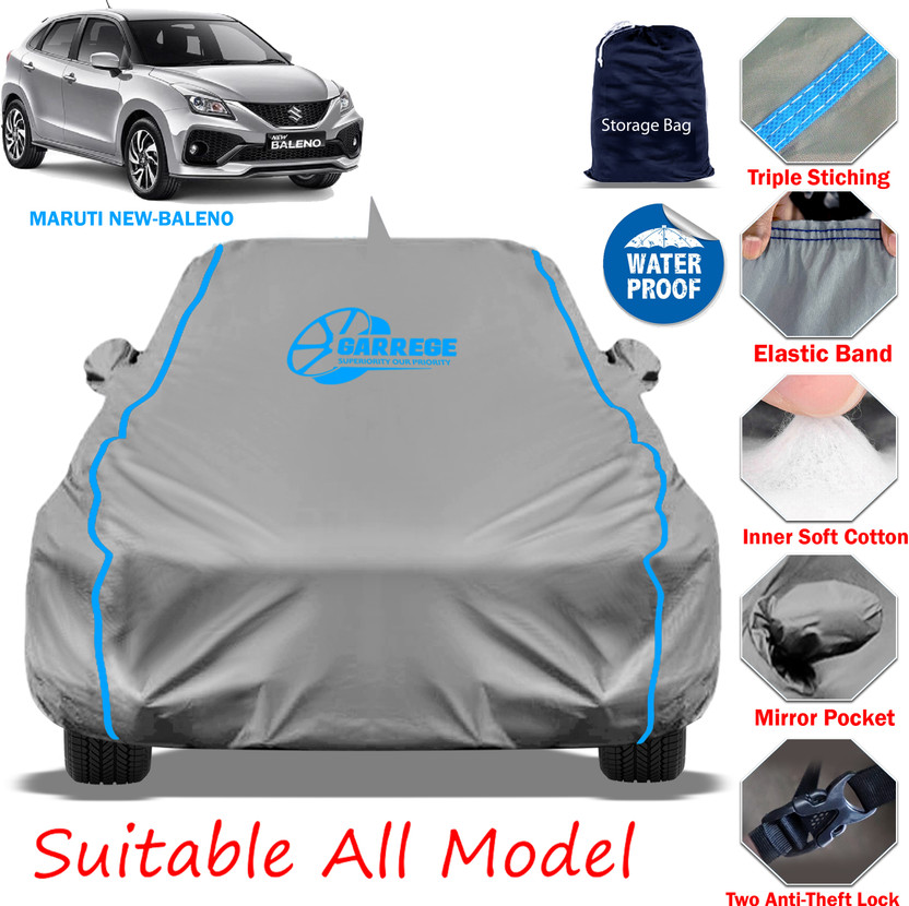 GARREGE Car Cover For Maruti Baleno, Baleno Delta Diesel, Baleno 1.3 Alpha, Baleno 1.3 Sigma, Baleno Alpha Diesel (With Mirror Pockets)(Grey, For 2017, 2018, 2019, 2020 Models)