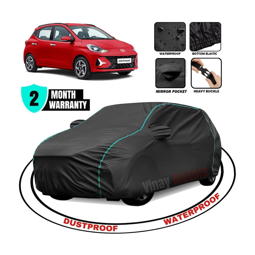 VinayMotors Car Cover For Hyundai Grand i10 Nios (With Mirror Pockets)(Black, Blue)