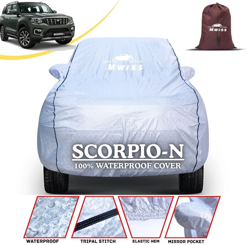 Mwiss Car Cover For Mahindra Scorpio N, Universal For Car (With Mirror Pockets)(Silver, Black, For 2012, 2013, 2014, 2015, 2016, 2017, 2018, 2019, 2020, 2021, 2022, 2023, 2024, 2025 Models)