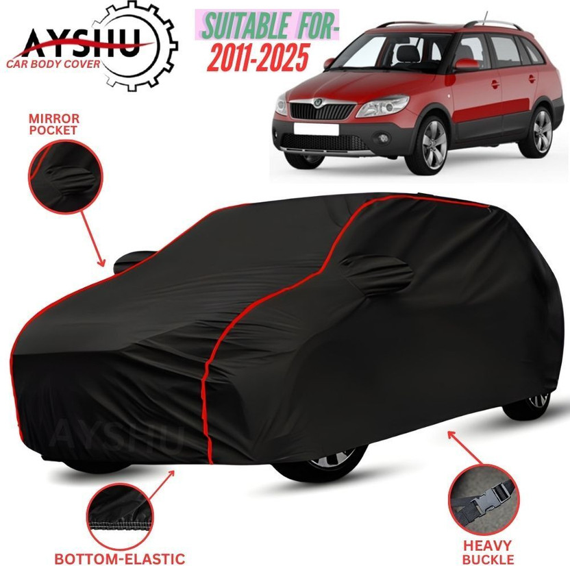 AYSHU Car Cover For Skoda Fabia Scout, Universal For Car (With Mirror Pockets)(Black, Red, For 2012, 2013, 2014, 2015, 2016, 2017, 2018, 2019, 2020, 2021, 2022, 2023, 2024 Models)