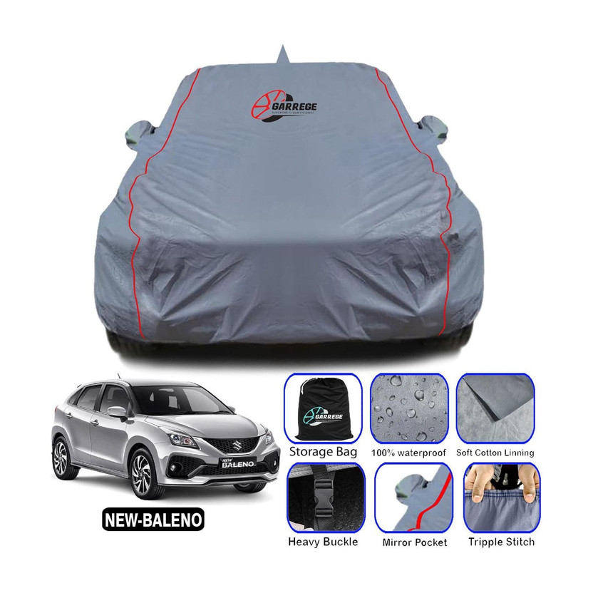 GARREGE Car Cover For Maruti Baleno (With Mirror Pockets)(Grey, For 2022, 2023, 2024, 2025 Models)
