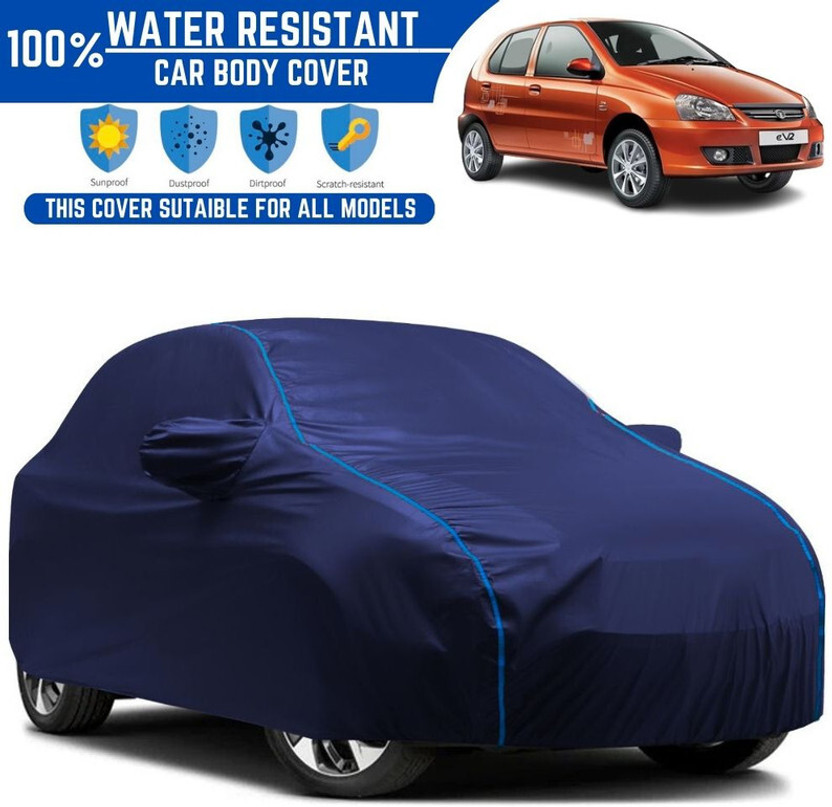 Amikan Car Cover For Tata Indica eV2, Indica eV2 Emax CNG GLS, Indica eV2 LS BSIII, Indica eV2 eLS, Universal For Car (With Mirror Pockets)(Blue, For 2004, 2005, 2006, 2007, 2008, 2009, 2010, 2011, 2012, 2013, 2014, 2015, 2016, 2017, 2018, 2019, 2020, 2021, 2022 Models)