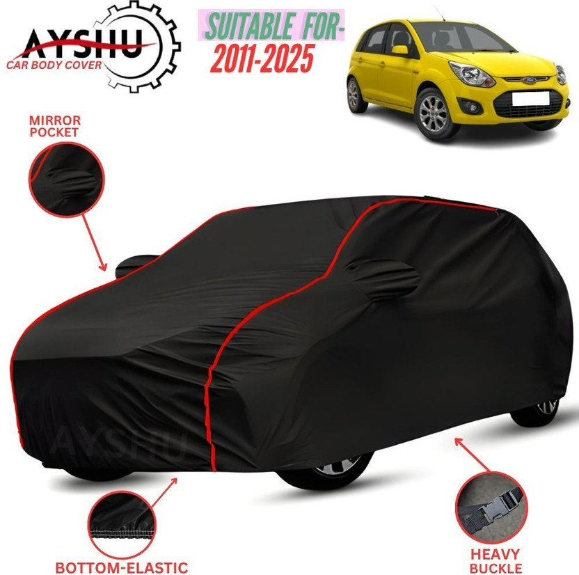 AYSHU Car Cover For Ford Figo, Figo 1.2P Ambiente MT, Figo 1.2P Base MT, Figo 1.4L (With Mirror Pockets)(Black, Red, For 2012, 2013, 2014, 2015, 2016, 2017, 2018, 2019, 2020, 2021, 2022, 2023, 2024 Models)