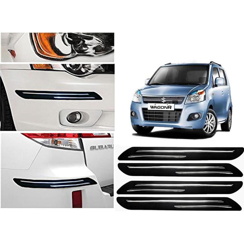 Elegance Plastic, Silver Plated Car Bumper Guard(Black, Silver, Pack of 4Pcs Double Chrome Bumper Protector, Maruti, WagonR)