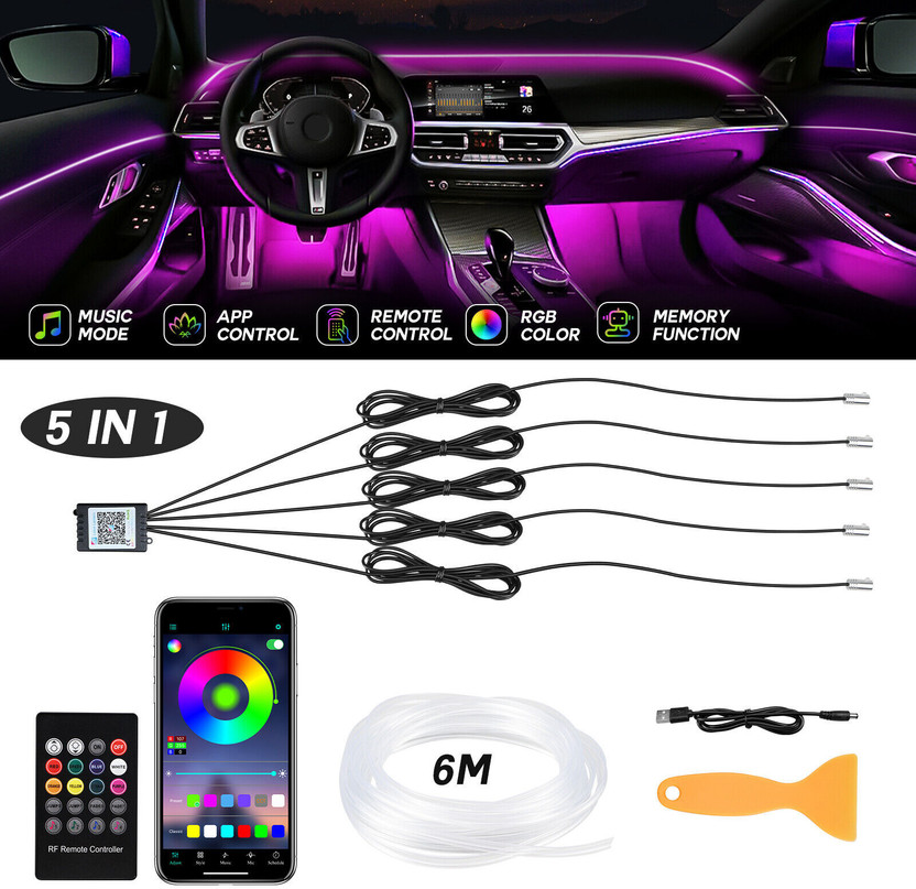 LOVMOTO RGB Car Interior Under Dash Vibe Ambience Neon EL Wire Atmosphere Lighting Kit Car Fancy Lights(Multicolor)