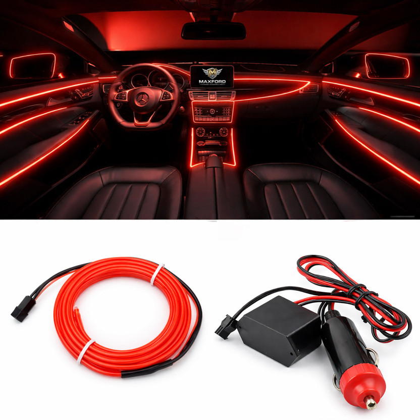 MAXFORD EL Wire (Red) 5 Meter Flexible Glowing Car Interior Light 12V For All Cars Car Fancy Lights(Red)