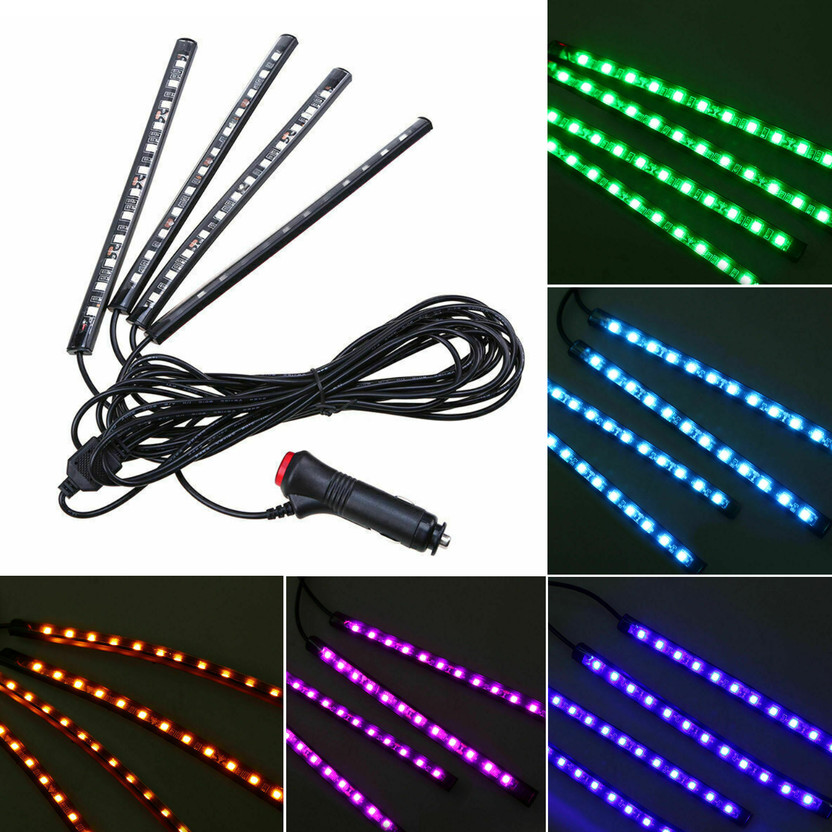 GoMechanic Atmosphere Lights Car LED Strip Light 4pcs 48 LED DC 12V Multicolor Music Car Interior Light LED Under Dash Lighting Kit with Sound Active Function and Wireless Remote Control Car Fancy Lights Car Fancy Lights(White)