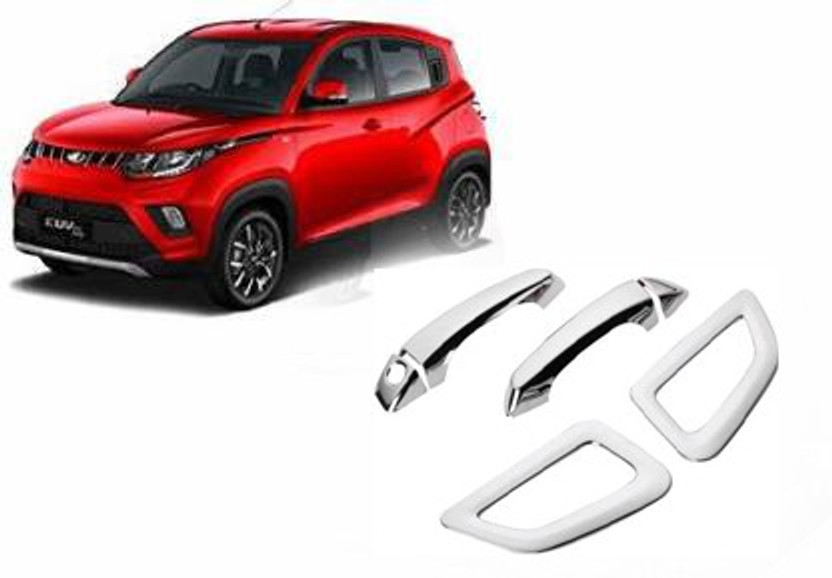 Amabu Mahindra KUV 100 car door catch chrome handle cover (set of 4) Chrome MAHINDRA KUV 100 Side Garnish