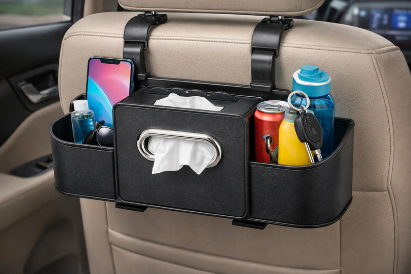 Onshoppy Universal Car Seat Back Organizer with Storage Box | Headrest Mounted | Black Car Storage Bag & Bin(5 L)