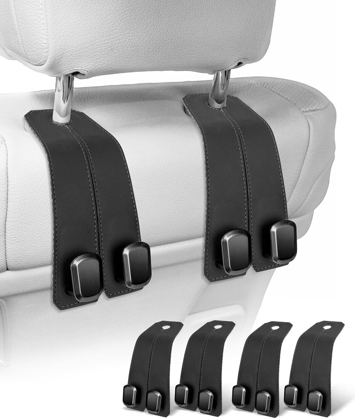 Dhvyant Mart 4 Pcs Leather Car Bag Purse Holder With Double Metal Hooks For Handbags Car Side Seat Catcher(5 L)