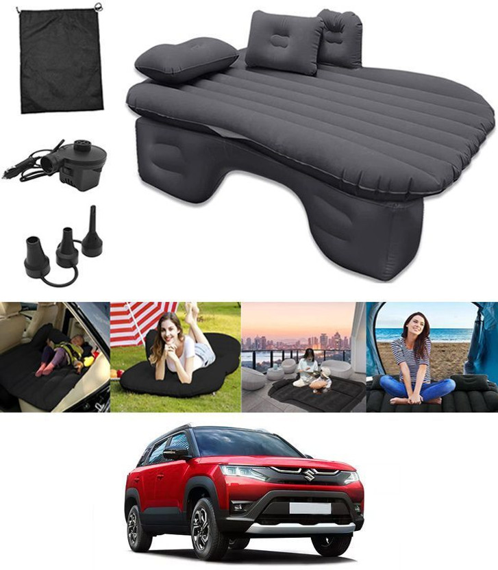 Frenzy Ecommerce Black Inflatable Car Bed Travel/Two Pillows/Pump For Brezza Maruti 2023 Premium Finish & Waterproof Car Inflatable Bed(Universal)