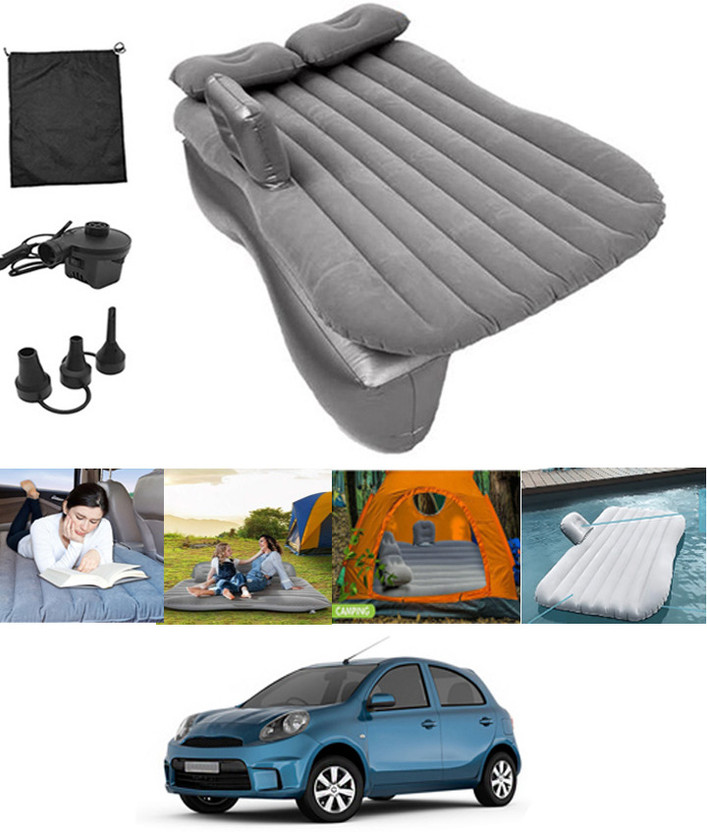 ABJD Silver Inflatable Car Travel Bed/Two Pillows/Pump For Micra Active Nissan 2013 Multifunctional Car Inflatable Bed Mattress For(Car Travel,Camping,Swimming) Car Inflatable Bed(Micra Active)