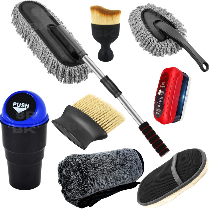 Dashagriva Jit Microfiber Car Duster Kit - Interior & Exterior Car Cleaning Detailing Tool Cleaner Brush Dustbin Gloves Car Detailing Accessories for Bike Vehicle Vehicle Interior Cleaner(88 g)