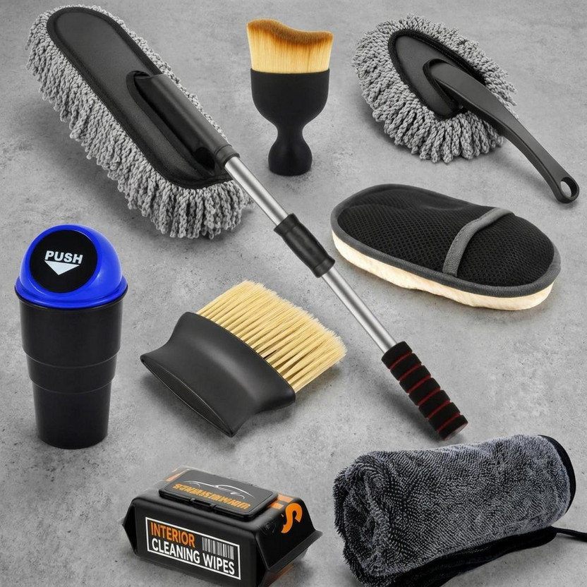 ORIDOR 8 In 1-Duster, Mini Duster, Brush, Towel, Cleaning Gloves, Wipe, Car Dustbin-F Combo