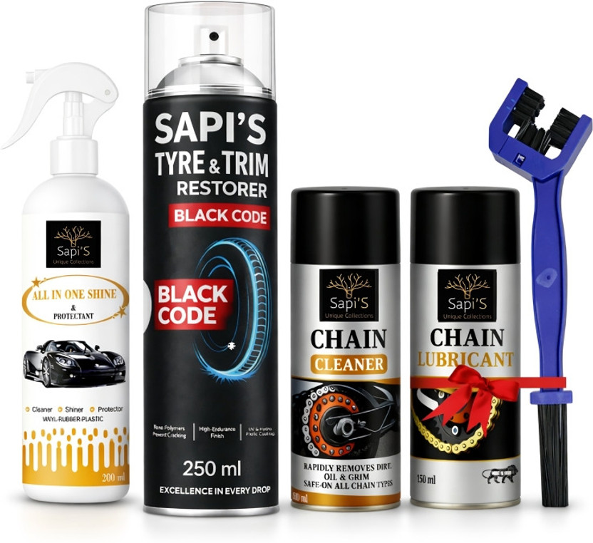 SAPI'S SapiS Premium Bike Maintenance Care Kit All in One Polish, Tyre&Trim Restorer, Chain Lube & Cleaner With Brush Vehicle Interior Cleaner(750 ml)