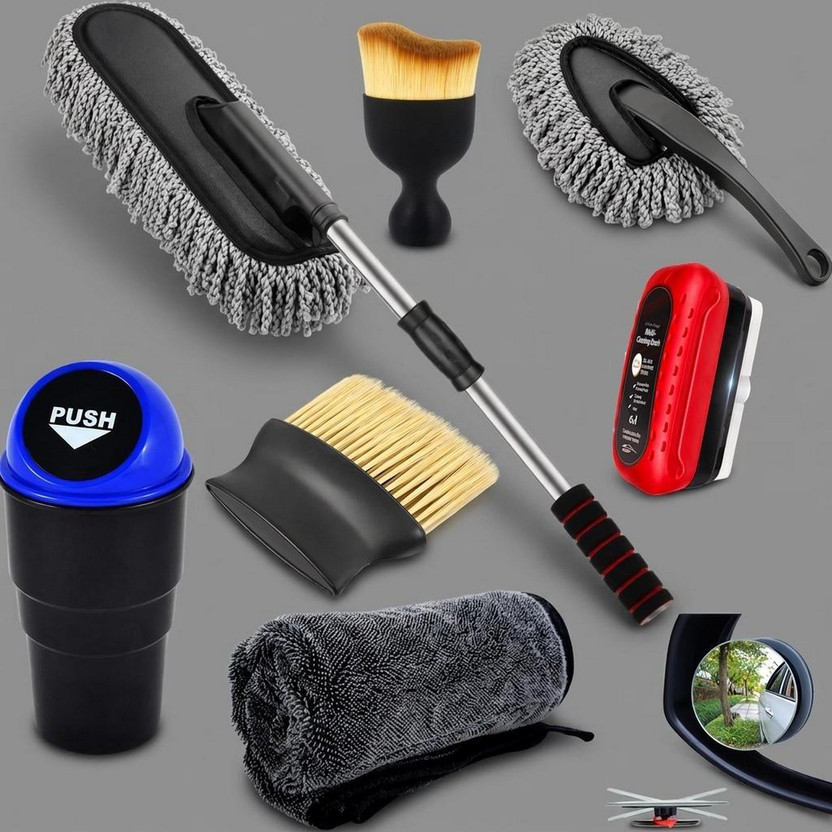 ORIDOR 8 In 1-Duster, Mini Duster, Brush, Towel, Cleaning Gloves, Wipe, Car Dustbin-J Combo