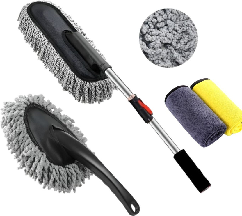 virtual shop Complete Car Wash Kit: Extendable Microfiber Car Duster, 800 GSM Microfiber Clot Microfibre Dry Brush(Multicolor, 3 Units)