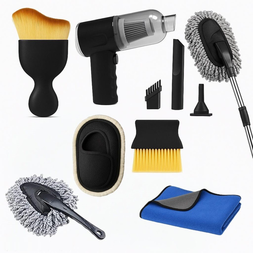 JUNJULA 7pcs Car Vacuum,Car Duster Kit,Interior & Exterior Car Cleaning Combo