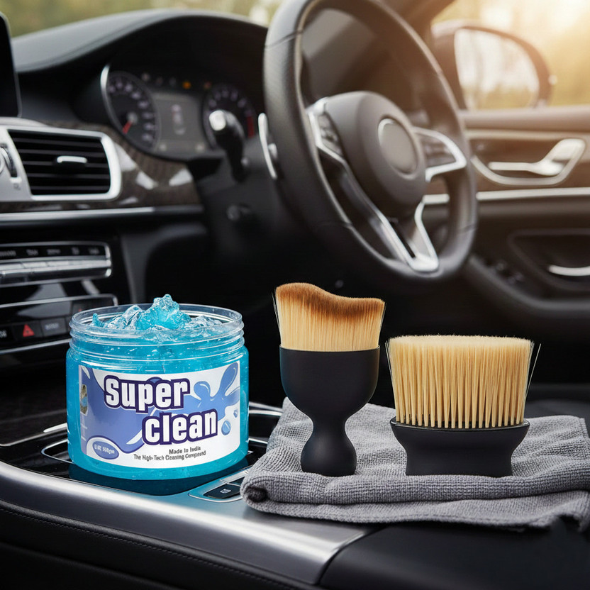 PIRU CleanTech Multi-Use Car Care Kit with Super Cleaning Gel and Interior Brush Set ProClean Ultimate 3-in-1 Car Interior Detailing Kit with Gel and Multi-Brush Set Vehicle Interior Cleaner(160 g)