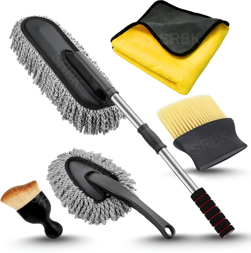 YNV TRADER Complete Car Cleaning Kit –Duster, Brushes, Cloth & More for a Spotless Finish Microfibre Wet and Dry Brush(Multicolor, 5 Units)