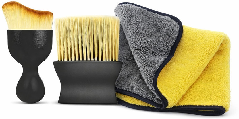 NURIZA Professional Car Interior Cleaning Kit - 2 Soft Brushes & 1 Microfiber Towel Ultimate Dash & Vent Detailer Combo Vehicle Interior Cleaner(3 ml)