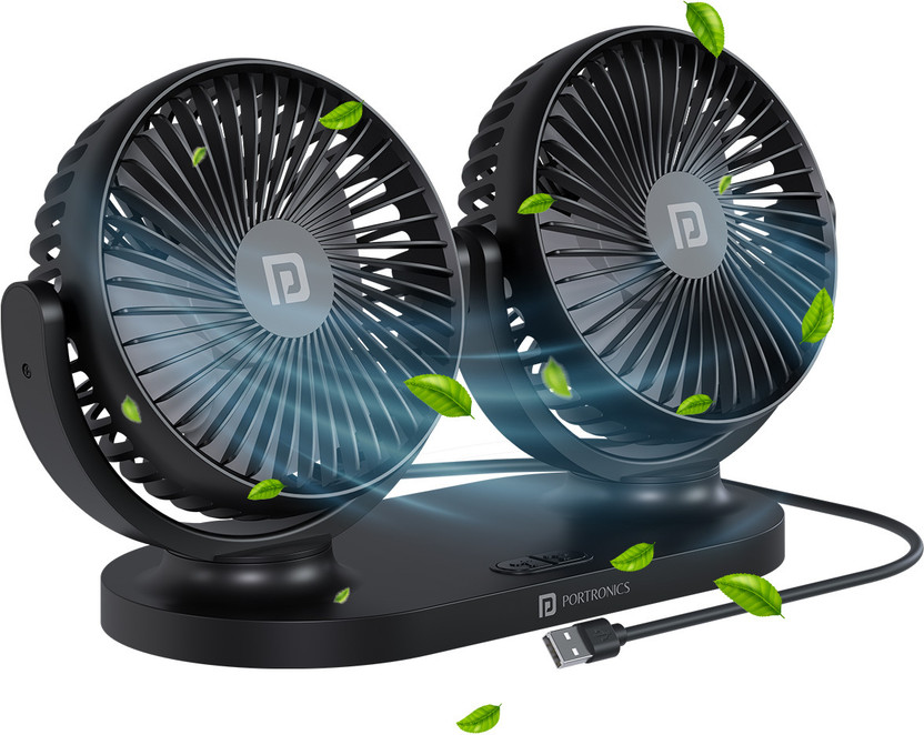 Portronics Twin Cool Portable Dual Head 360° Rotatable USB Fan With 3 Fan Speed,12/24v USB Car Interior Fan(12 V)