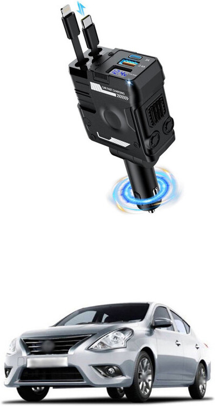 GONAMA Retractable Car Charger 4 in 1 Fast Car Phone Charger 68W With USB Type C sg186 Car Laptop Charger(AC, DC)