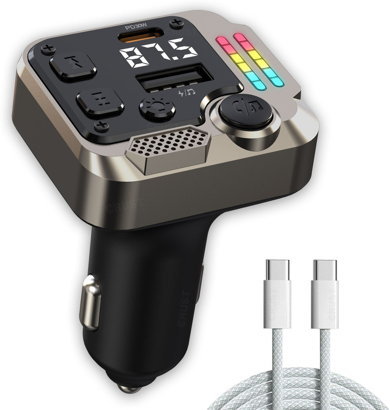 Crust v5.0 Car Bluetooth Device with FM Transmitter, Car Charger, Audio Receiver, MP3 Player, Adapter Dongle, USB Cable(Black)