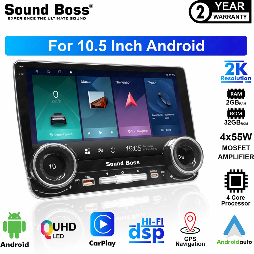 Sound Boss QLED 2K Diamond Pro+ Series Androidify 4th Gen 10.5 Inch (2GB/32GB) Android Car Stereo(Double Din)
