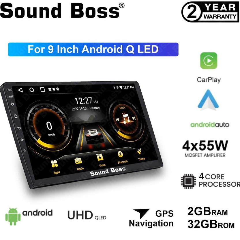 Sound Boss Androidify 3rd Generation 9" Inch QLED IPS Android Car-Play (2GB/32GB) Car Stereo(Double Din)