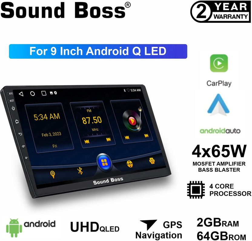 Sound Boss Androidify 3rd Generation Bass-Blaster 9' Inch Q-LED Android Car-Play (2GB/64GB) Car Stereo(Double Din)