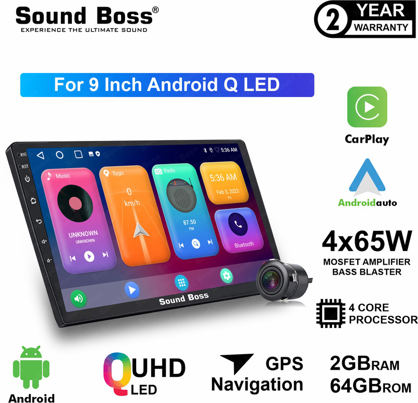 Sound Boss Androidify 3rdGeneration Bass-Blaster 9'' Inch Q-LED Car-Play (2GB/64GB) Android Car Stereo(Double Din)